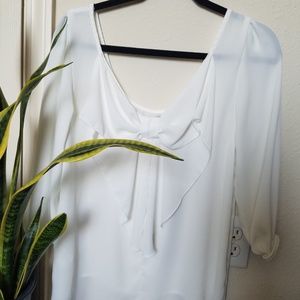 Blue Rain White Long Sleeve Blouse w/ bow back